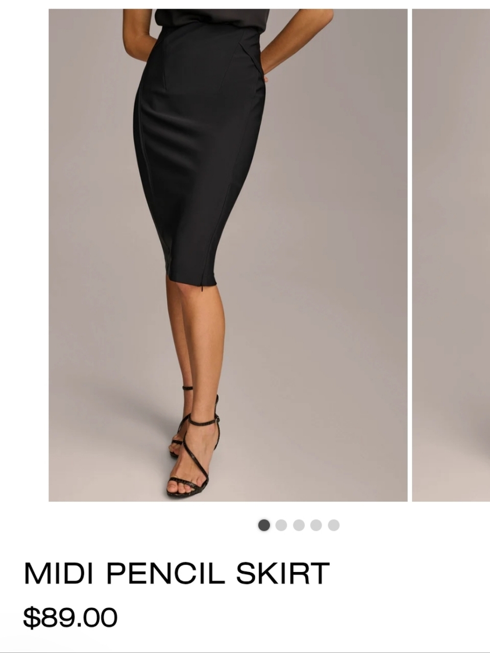 Donna Karan Black Midi Pencil Skirt with Side Slit - Picture 2 of 6
